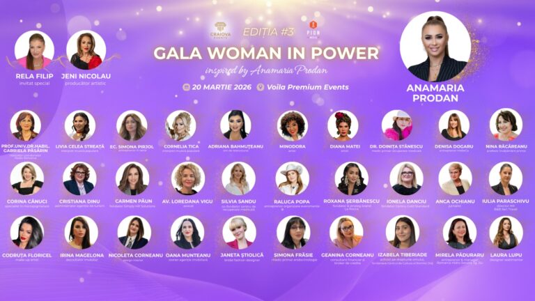 Pe 20 martie, Craiova celebrează performanța feminină la Gala Woman in Power inspired by Anamaria Prodan, ediția #3